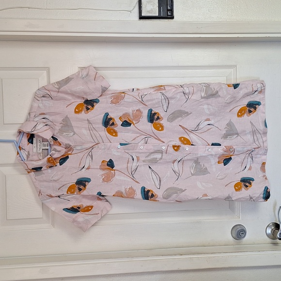 Rachel Zoe 100% Linen Shirt Dress Size XS Floral Loose Fit Casual Pockets - Picture 1 of 5